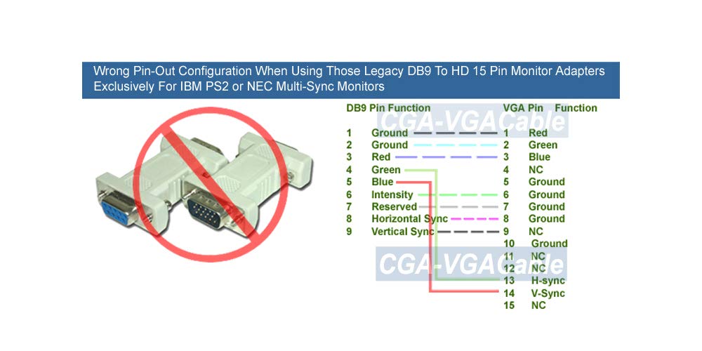 Cga Rgb Db 9 Pin To Hd 15 Pin Vga Adapter Cable