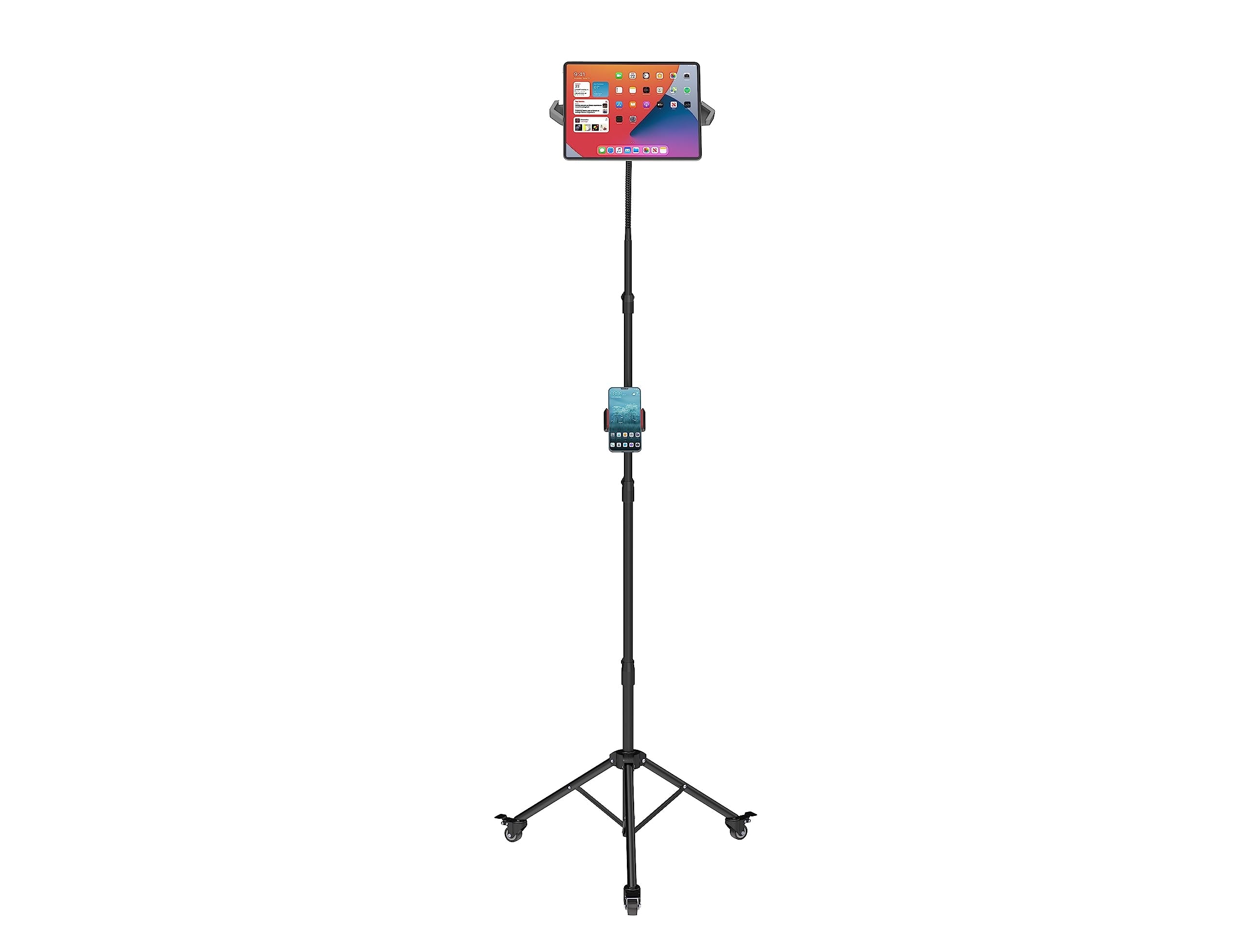 Mount Plus TB F01 Gooseneck Floor Tripod Stand with Wheel for iPhone, iPad, iPad Pro and Other Tablets Size 9' to 15' with 360� Rotating