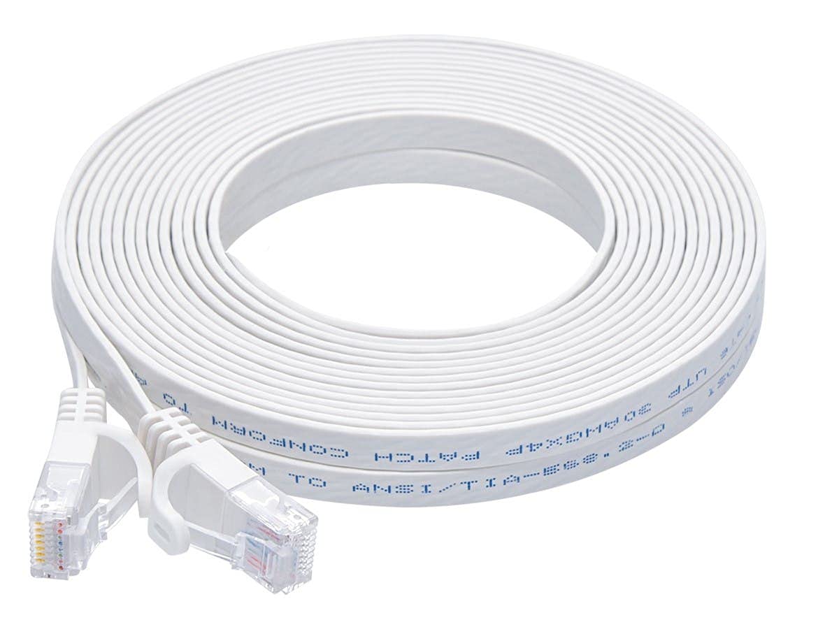 Monoprice Cat6 25Ft White Flat Patch Cable Utp 30Awg 550Mhz Pure Bare Copper Snagless Rj45 Flexboot Series Ethernet Cable