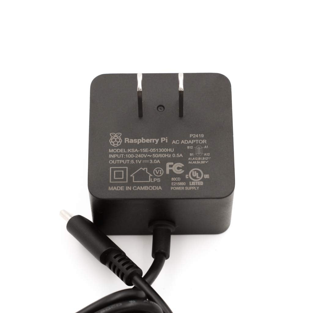 Raspberry Pi 15W Usb C Power Supply Us   Black