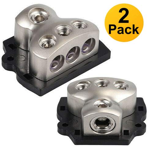 Vonsom 3 Way Power Distribution Block, 1X 0 Gauge In / 3X 4 Gauge Out Amp Power Distribution Ground Distributor Connecting Block