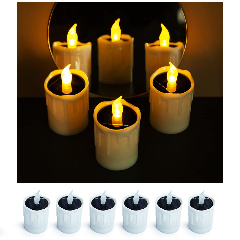 Zhaofubao Solar Candle Light, Warm White Light, Solar Charging Tea Wax Light, 6 Fire Wax Lights, Suitable For Weddings, Valentin