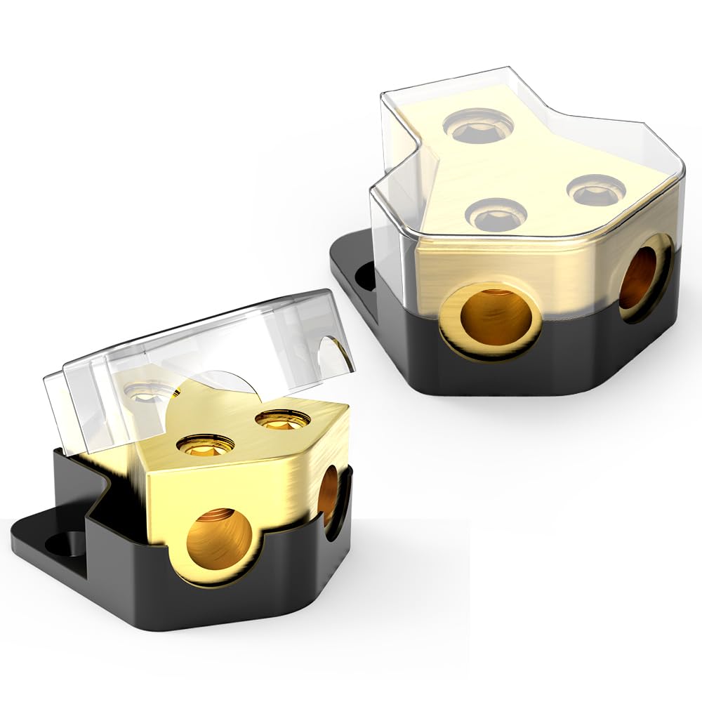 Distribution Block Car Audio, 2 Way 0/2/4 Gauge In 4/8/10 Gauge Out Amp Power Distribution Block Car Audio Splitter For Vehicles