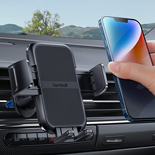 Lamicall 2023 Wider Clamp & Metal Hook Car Phone Holder Vent [Thick Cases Friendly] Phone Holder Car Mount Automobile Hands Free