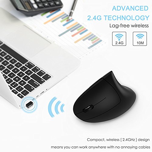 Lekvey Left Handed Mouse, Wireless 2.4G Usb Lefty Left Hand Ergonomic Vertical Mouse, Less Noise   Black