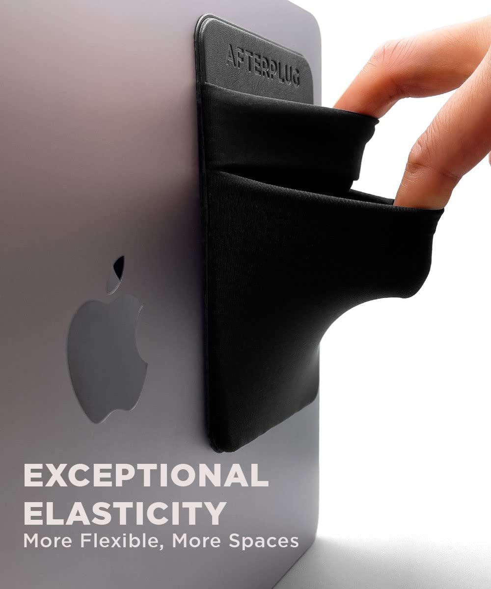 Afterplug 2 Pocket Adhesive Pouch For Laptop, Compatible With External Portable Ssd, Magic Mouse, Usb Cable And More   Black