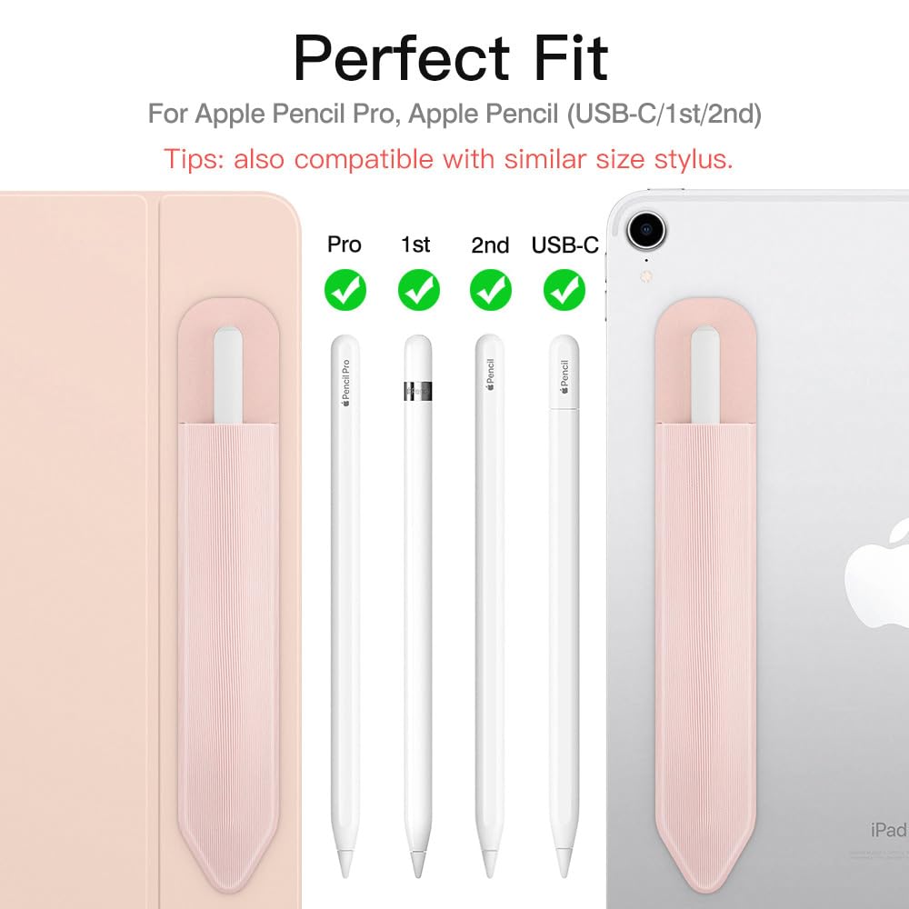 MoKo Pencil Holder Sticker Fit Apple Pencil Pro, Apple Pencil (USB C), Apple Pencil 1st/2nd Generation, Elastic Pencil Pocket Pouch Adhesive Sleeve Attached to iPad Case for Stylus Pens,Rose Gold