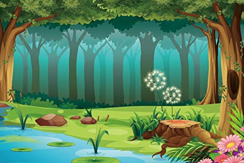 Leyiyi 7X5Ft Enchanted Forest Photography Background Fairy Tale World Woodland Spring Floal Flowers River Cartoon Banner Backdro