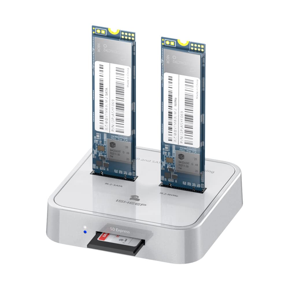 Isheep H016Sd Nvme Sata M.2 Dual Bay Docking Station For Sata & Nvme M.2 Ssd Reader Enclosure, Support Size 2280 2260 2242 2230