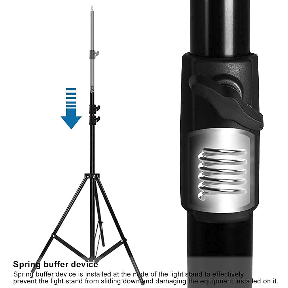 Itotin Heavy Duty Light Stand 9.5 Feet/2.8 Meters Adjustable Spring Cushioned Metal Photography Tripod Stand For Photo Studio Speedlight, Ring Light, Photographic Equipments Thickening Flash Stand