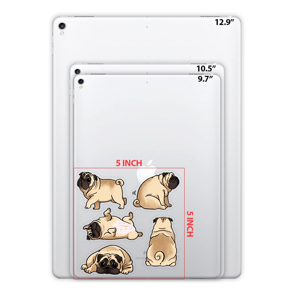 Fincibo 5 X 5 Inch Pug Funny Playful Postures Removable Vinyl Decal Stickers For Ipad Macbook Laptop (Or Any Flat Surface)