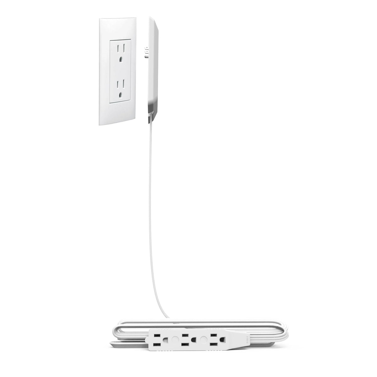 Ultra Thin Outlet Concealer With Cord Concealer Kit, Extension Cord 3 Feet, Power Strip 3 Outlets, Universal Size, Etl Certified