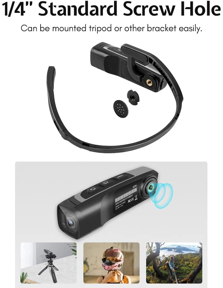 Ordro Ep8 4K Camcorder, Head-Mounted Video Camera For Vlog With 2-Axis Gimbal Stabilizer, 60Fps Vlog Hands Free Wearable Camera,