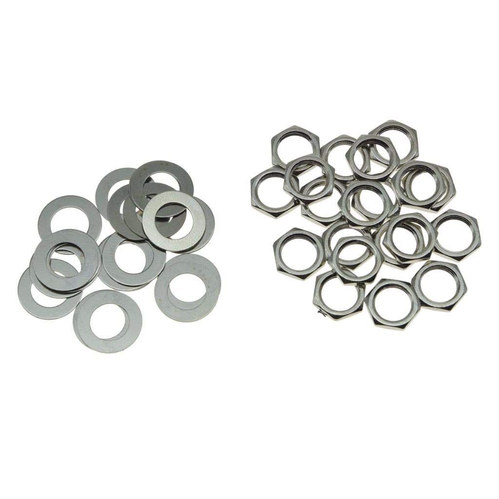 Dopro 20-Pack Nickel Usa Thread 3/8'' Guitar Pots Nuts Potentiometer Hex Nut And Washers For Cts Pots Or Switchcraft Jacks
