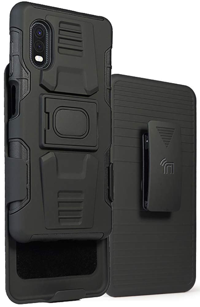 Case and Clip for Galaxy XCover Pro, Nakedcellphone [Black] Rugged Ring Grip Cover with Stand [Built-in Mounting Plate] and [Bel