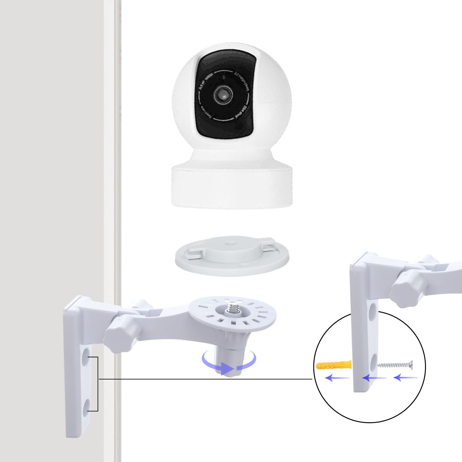 Wall Mount Compatible With Tp Link Tapo C210/ C200 And Kasa Indoor Pan Ec70/ Ec71/ Kc410S, Adjustable Angles Bracket 180 Degree