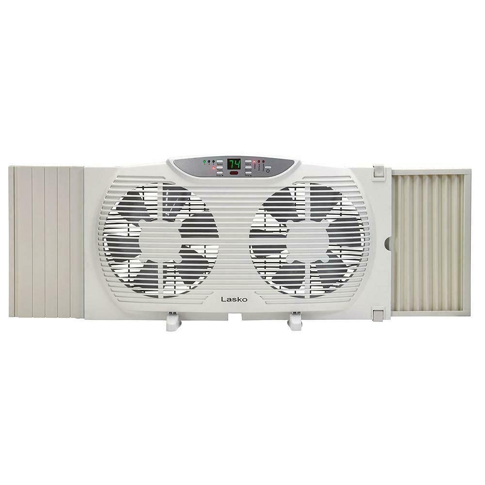 Lasko Electrically Reversible Twin Window Fan With Remote Control, 9 Inch, White