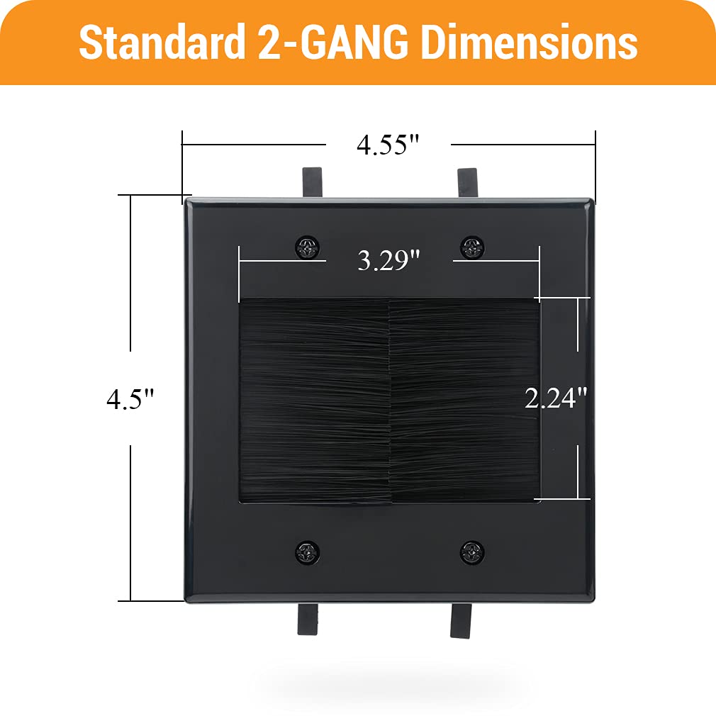 Kebulldola 2 Gang Wall Plate, Black Brush Wall Plate With Built In Low Voltage Mounting Bracket For Cables Pass Through In Wall