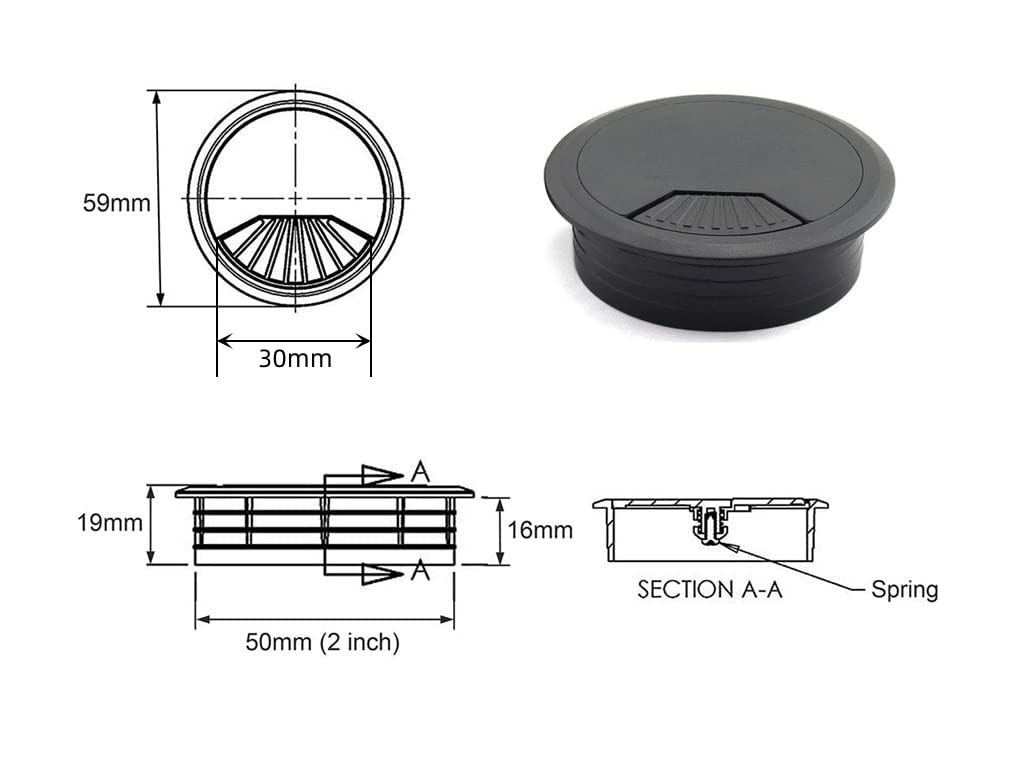 4Pcs 2 Inch Desk Wire Cord Cable Grommets Hole Cover For Office Pc Desk Cable Cord Organizer Plastic Cover Black (Black 4Pcs)