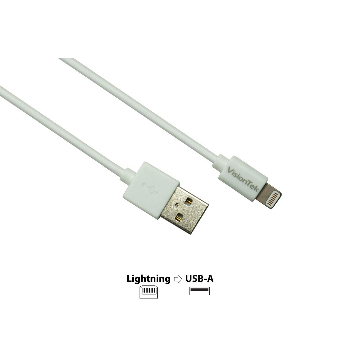 Visiontek Lightning To Usb 2 Meter Mfi Cable, White   900863