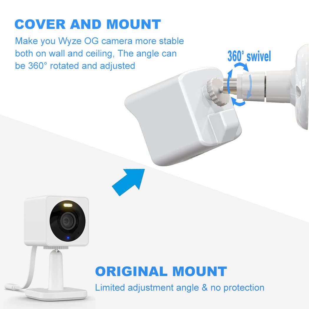Wall Mount For Wyze Cam Og & Wyze Cam Og Telephoto, Weatherproof Protective Cover And 360 Degree Adjustable Wall Mount Bracket For Wyze Indoor Outdoor Security Camera   White,1 Pack