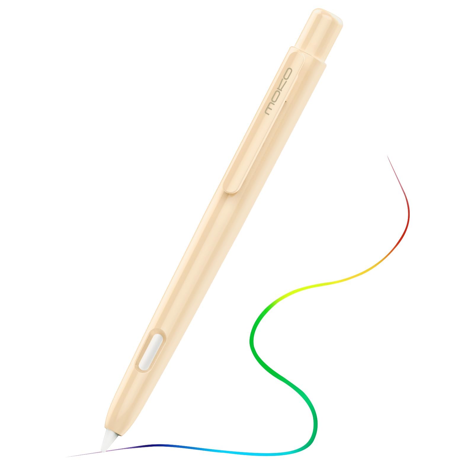 MoKo Holder Case Compatible with Apple Pencil 2nd Generation, Retractable Protective Apple Pencil Cover with Sturdy Clip, Hard PC Apple Pencil Case, Support Double Tap, Beige