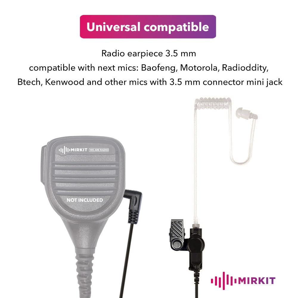 Mirkit Hd Listen Only Radio Earpiece 3.5 Mm Compatible With Baofeng Mic, Motorola Mic, Radioddity Speaker Mic, Btech Radio Mic, Kenwood Lapel Mic Heavy Duty Radio Earpiece For Law Enforcement