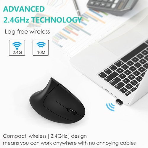 Lekvey Ergonomic Mouse, Wireless Mouse 2.4 Ghz Optical Vertical Wireless Mice : Levels 6 Buttons, For Laptop, Pc, Computer, Desktop, Notebook Etc, Black