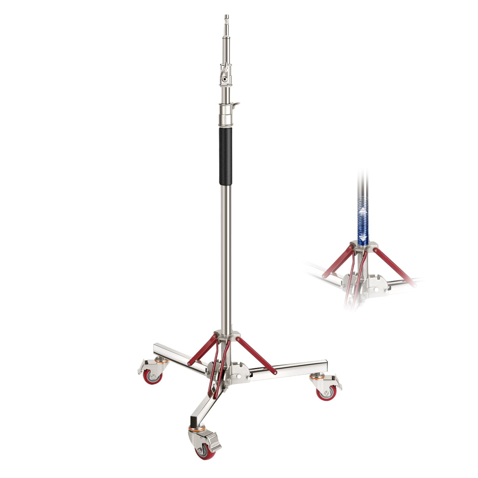 NEEWER Basics 4.3-10ft Photography Light Stand with Casters, 100% Stainless Steel Heavy Duty Tripod Stand for Strobe LED Video R