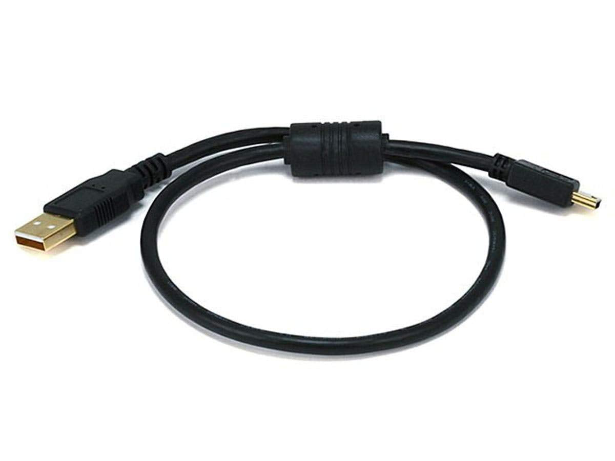 Monoprice 1.5Feet USB 2.0 A Male to MiniB 5pin Male 28/24AWG Cable with Ferrite Core (Gold Plated) (105446),Black