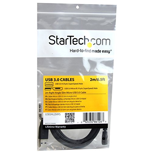 Startech.Com 2M 6 Ft Slim Micro Usb 3.0 Cable M/M - Right-Angle Micro-Usb - Usb 3.0 A To Micro B - Angled Micro Usb - Usb 3.1 Ge