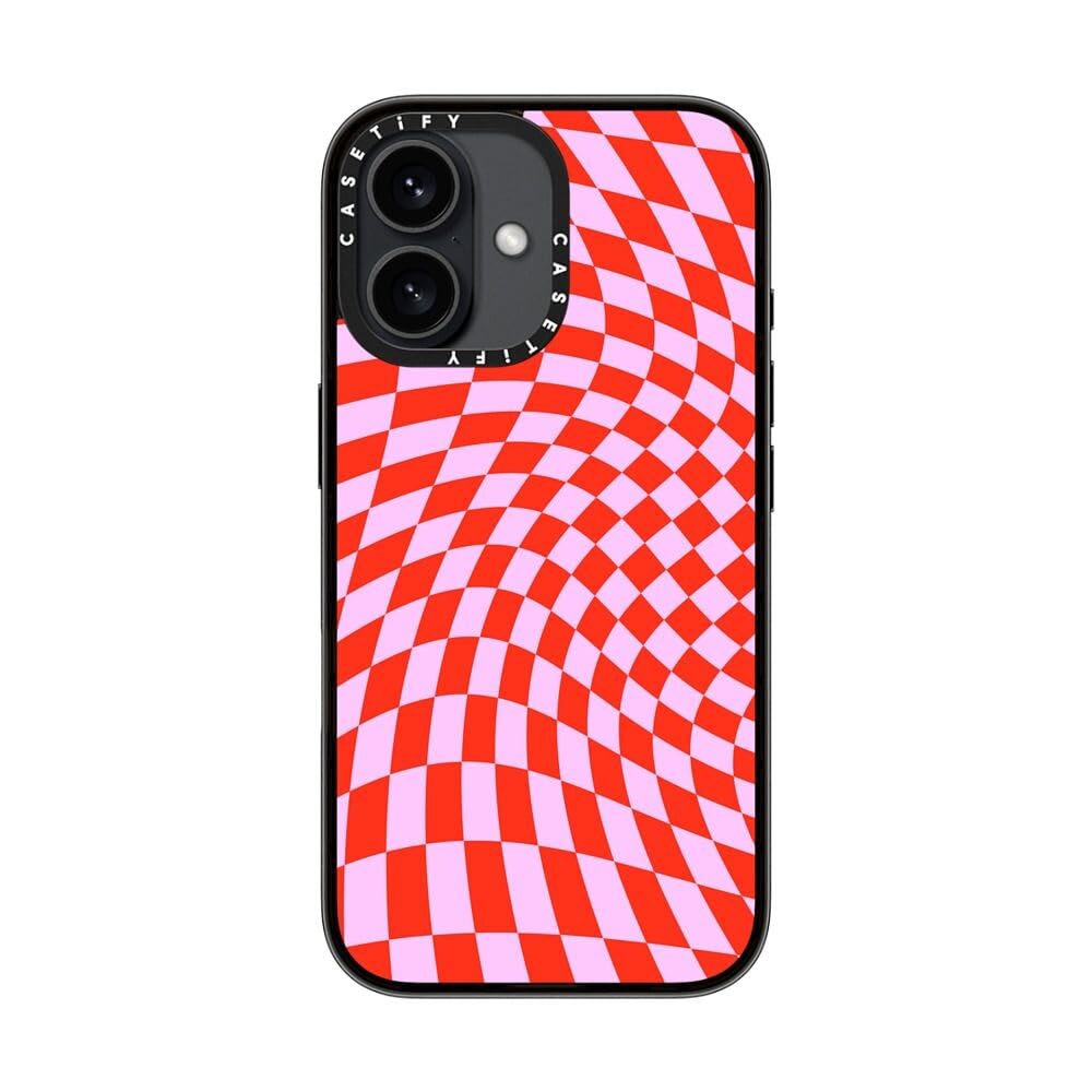 Casetify Compact Case For Iphone 16 [Lightweight / 4 Ft. 2X Military Grade Drop Protection/Slim]   Strawberry Checkers   Clear B