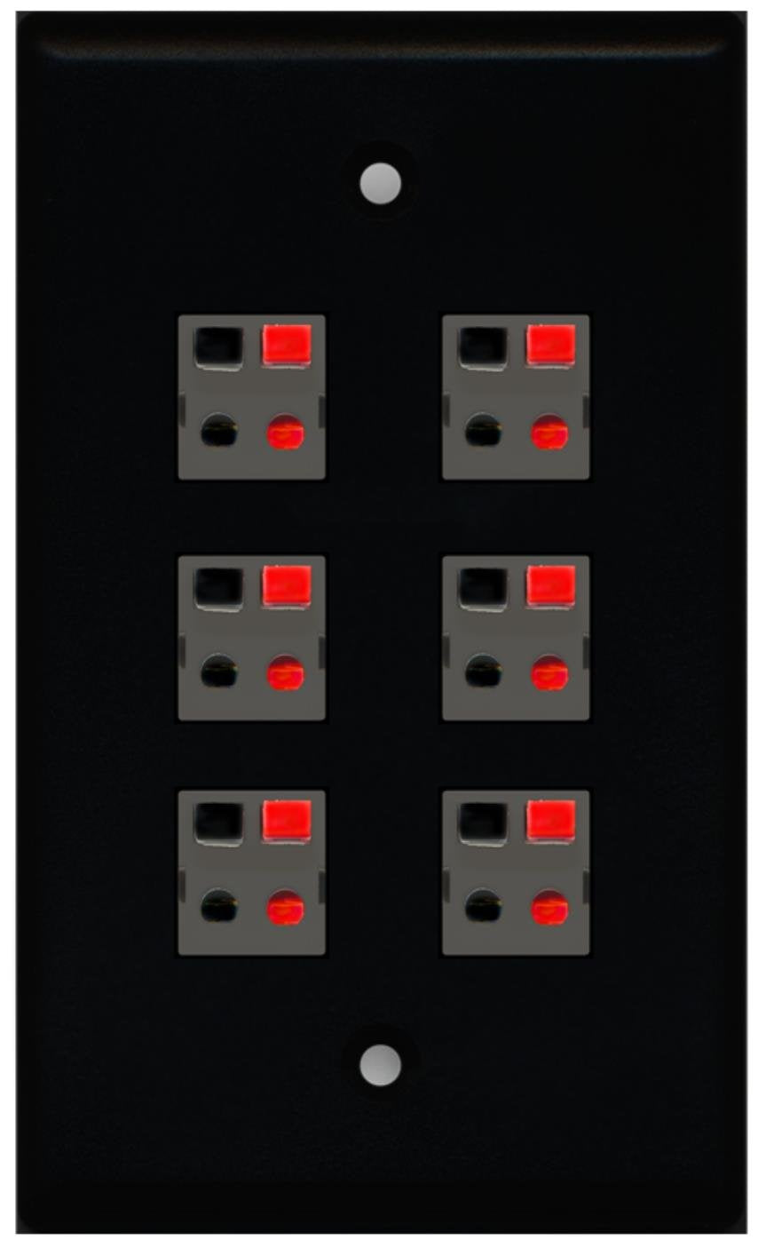 Riteav 6 Port Speaker Jack Single Gang Wall Plate For Home Theater   Black
