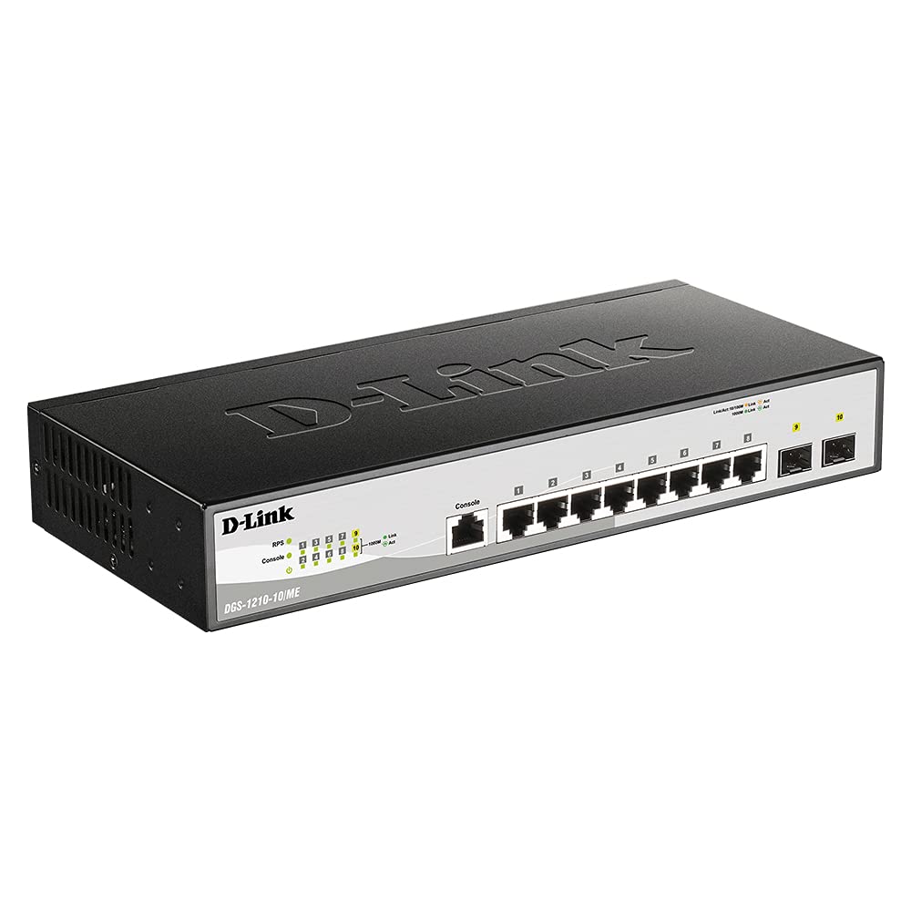 D-Link Fast Ethernet Switch, 8 10 Port Smart Managed Metro W/ 2 Gigabit Sfp Ports Layer 2 Network Internet (Dgs-1210-10/Me)