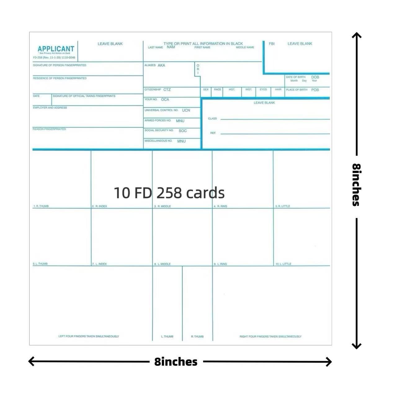 Zhukeyong Fingerprint Kit Fd-258 Cards, Reusable Ink Pad, 11-1-20 Newest Version-10 Pack