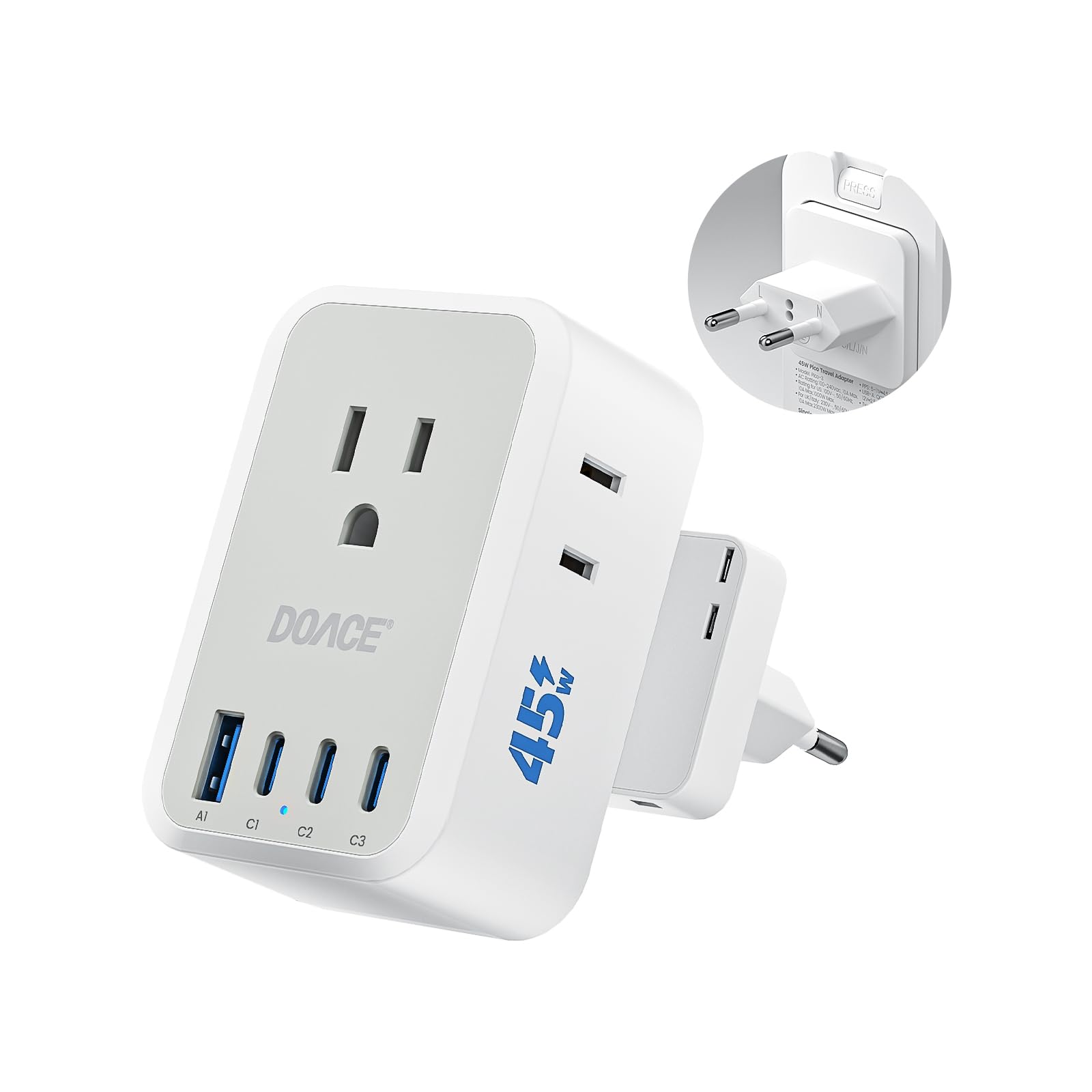 45W European Travel Plug Adapter, US to Europe Plug Adapter