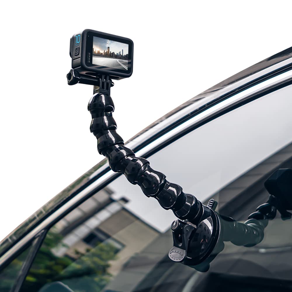 Surewo Flexible Gooseneck Suction Cup Camera Car Mount Compatible With Gopro Hero 13 Black,Hero 12/11/10/9/8/7/6/5 Black,Dji Osmo Action 5 Pro/4/3/2,Insta 360 One R And Most Action Cameras