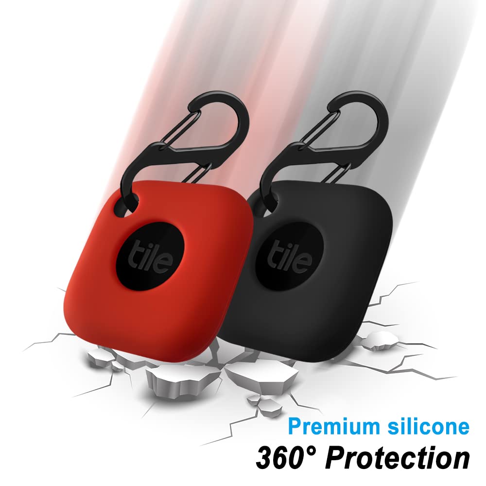 Geiomoo Silicone Case For Tile Mate 2022, Soft Scratch Resistant Cover With Carabiner (2 Pack Black+Red)