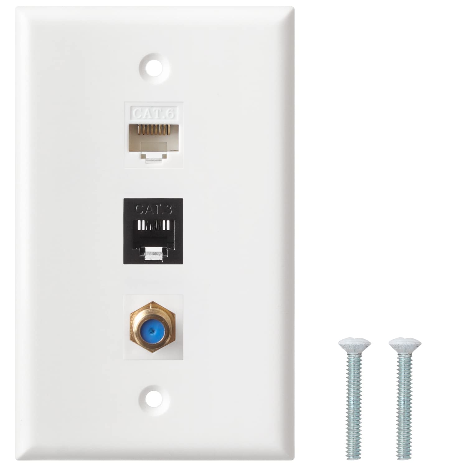 Ethernet Phone Coax Wall Plate   1 Port Cat6 Keystone, 1 Port Rj11/Rj12 Cat3 Keystone, 1 Port Coax F Type Connector Wall Plate  