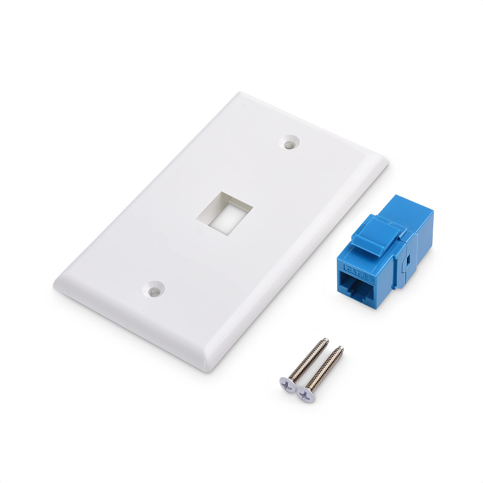 Cable Matters 2 Pack 1 Port Ethernet Wall Plate, Cat6 Wall Plate / Cat5 Ethernet Wall Outlet In White With Blue Ethernet Keyston