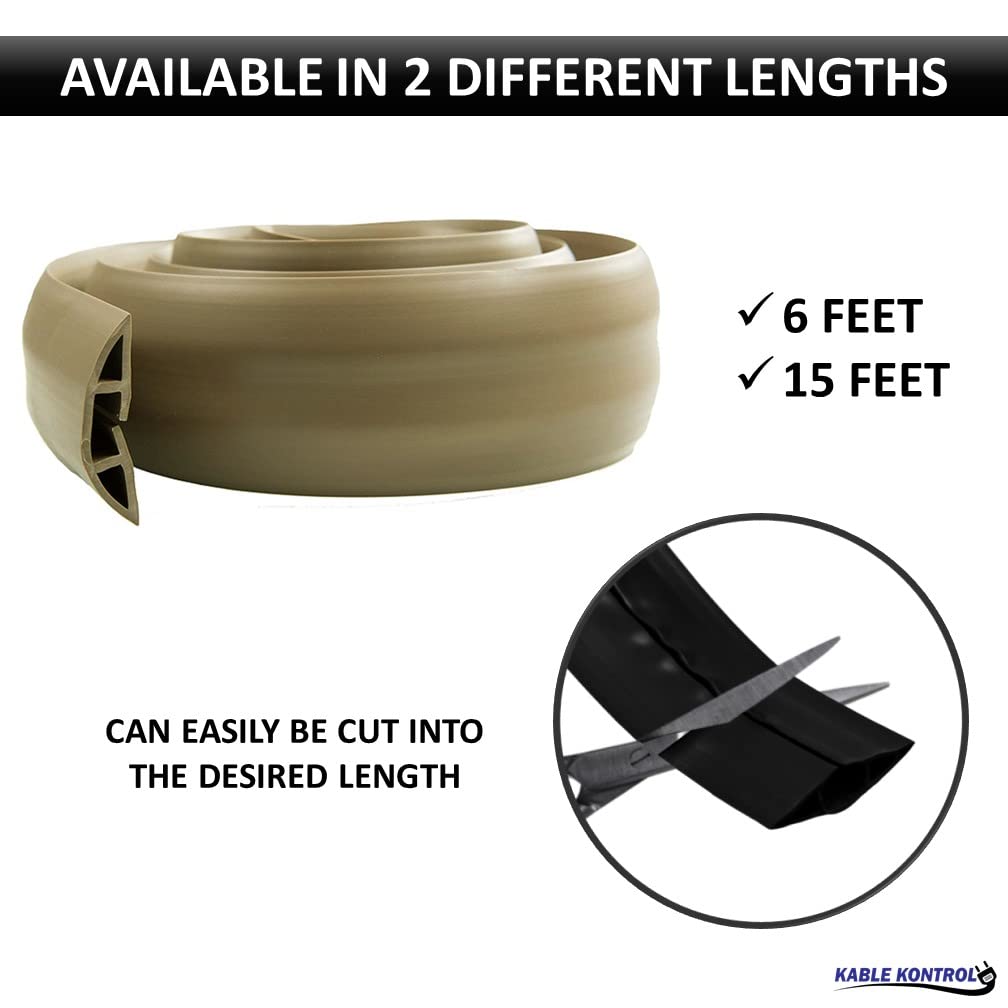 KABLE KONTROL Floor Cord Cover Kit Black PVC Plastic 6 Feet Cable Protector 0.75” W x 0.43” H Channel