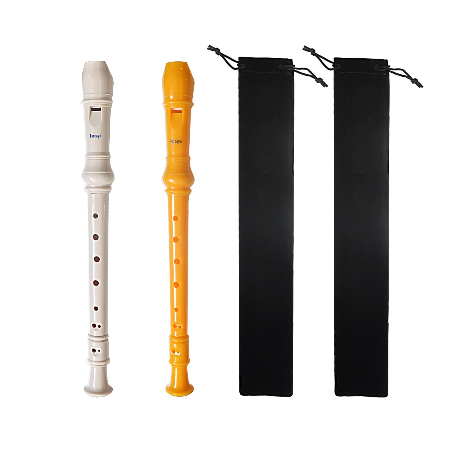 Farcaya 2-Piece Soprano Recorder Instrument for Beginners German Style C Key 8 Hole Descant with Clean Rods 2 Storage Cases (Yel