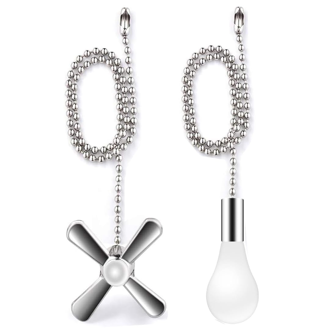 Vinaco Silver Ceiling Fan Pull Chain Set, Decorative Fan Pull Chain Extension with Pendant, 13.6 Inches Pull Chains for Fan and 