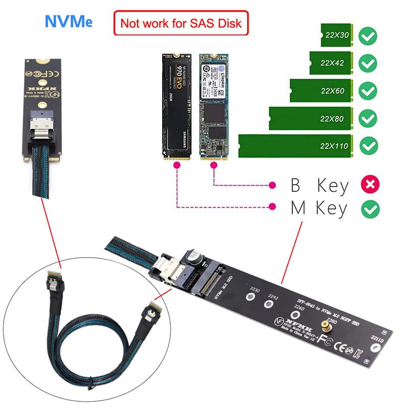 Nfhk Ngff M-Key Nvme Male To Female Extension Cable 40Cm With Sff-8654 Connector For Mainboard Ssd 2280/22110