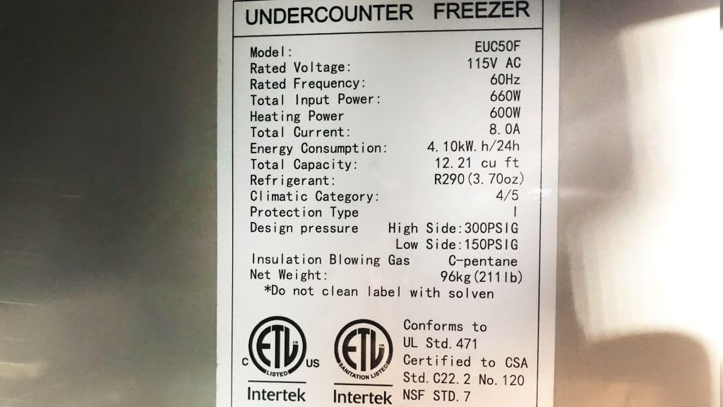 Commercial Undercounter Freezer, Etl 2-Door Upright, 48.125 W 12.2 Cu. Ft. Auto-Defrost, Stainless Steel Restaurant Cd-48Ucf-2