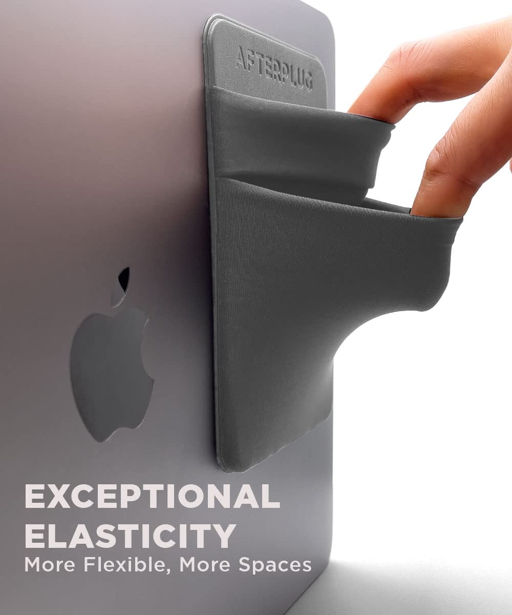Afterplug 2 Pocket Adhesive Pouch For Laptop, Compatible With External Portable Ssd, Magic Mouse, Usb Cable And More   Gray