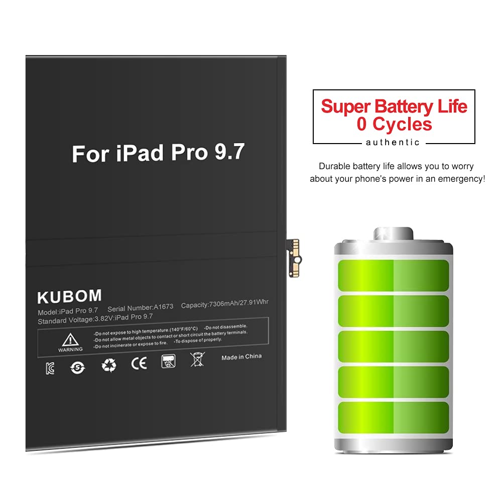 Kubom For Ipad Pro 9.7 Battery Replacement, Full 7306Mah A1673 A1674 A1675 Battery With Repair Tools