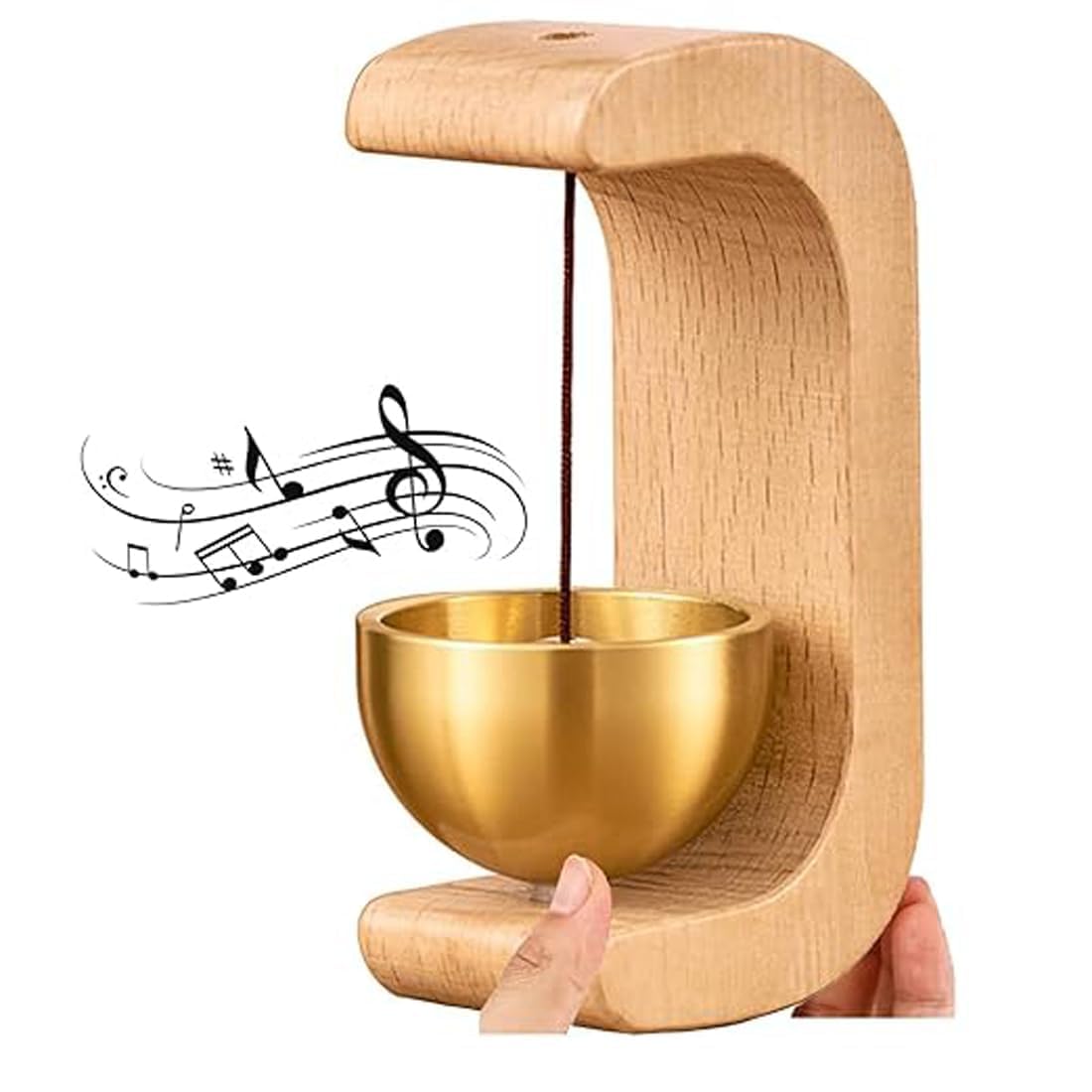 Dizaa Wooden Meditation Bowl Gong With Stand, Decorative Brass Singing Bowl Unique Wooden Door Chime Ornaments, Creative Gift Mu