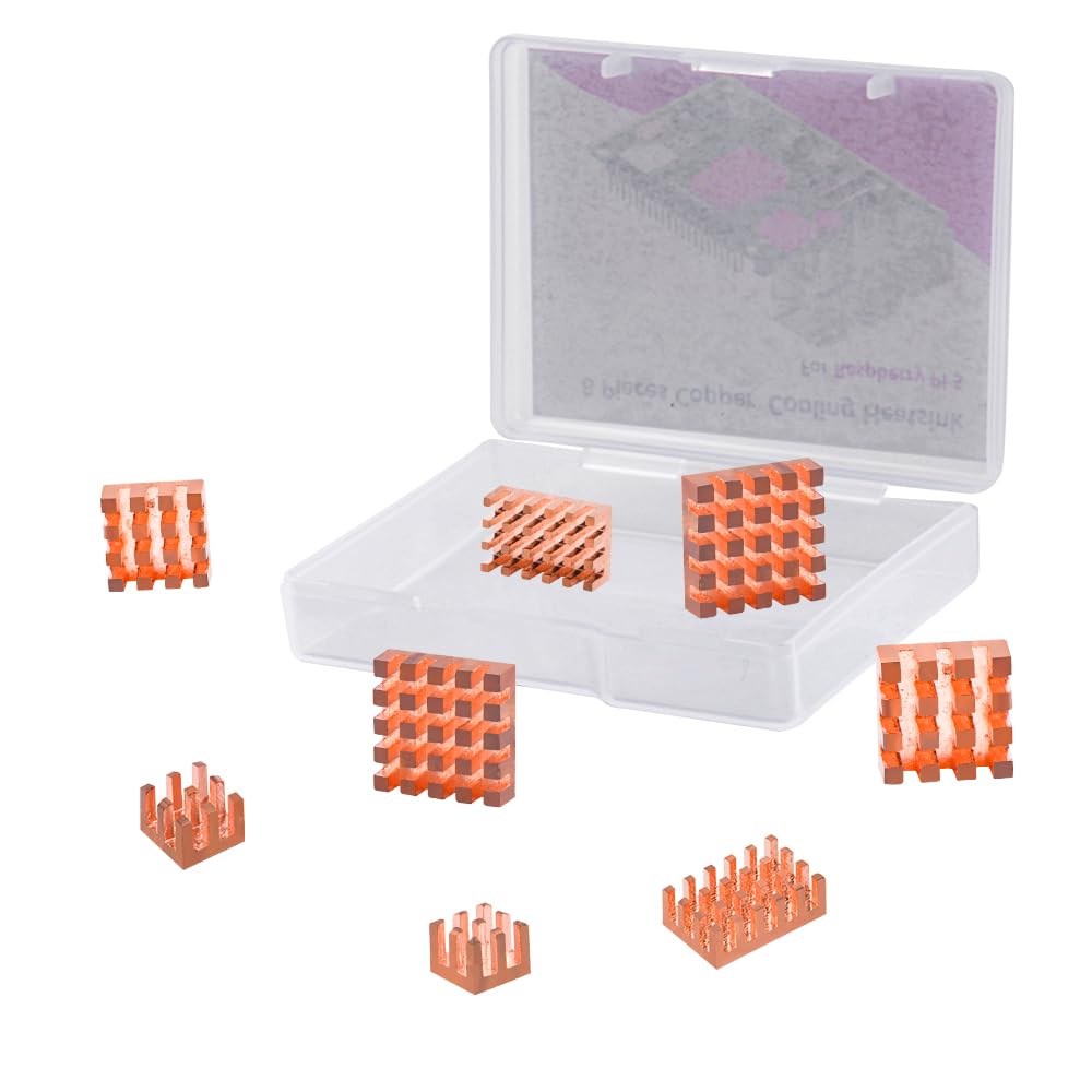 Geeekpi 8Pcs Copper Heatsinks For Raspberry Pi 5, Heatsinks Cpu Cooler With Thermal Conductive Adhensive Tape For Raspberry Pi 5