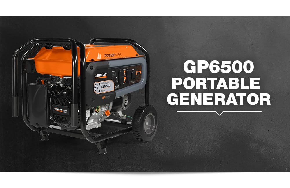 Generac 7672 Gp6500 6,500 Watt Gas Powered Portable Generator With Cord   Cosense Technology   Powerrush Advanced Technology   P